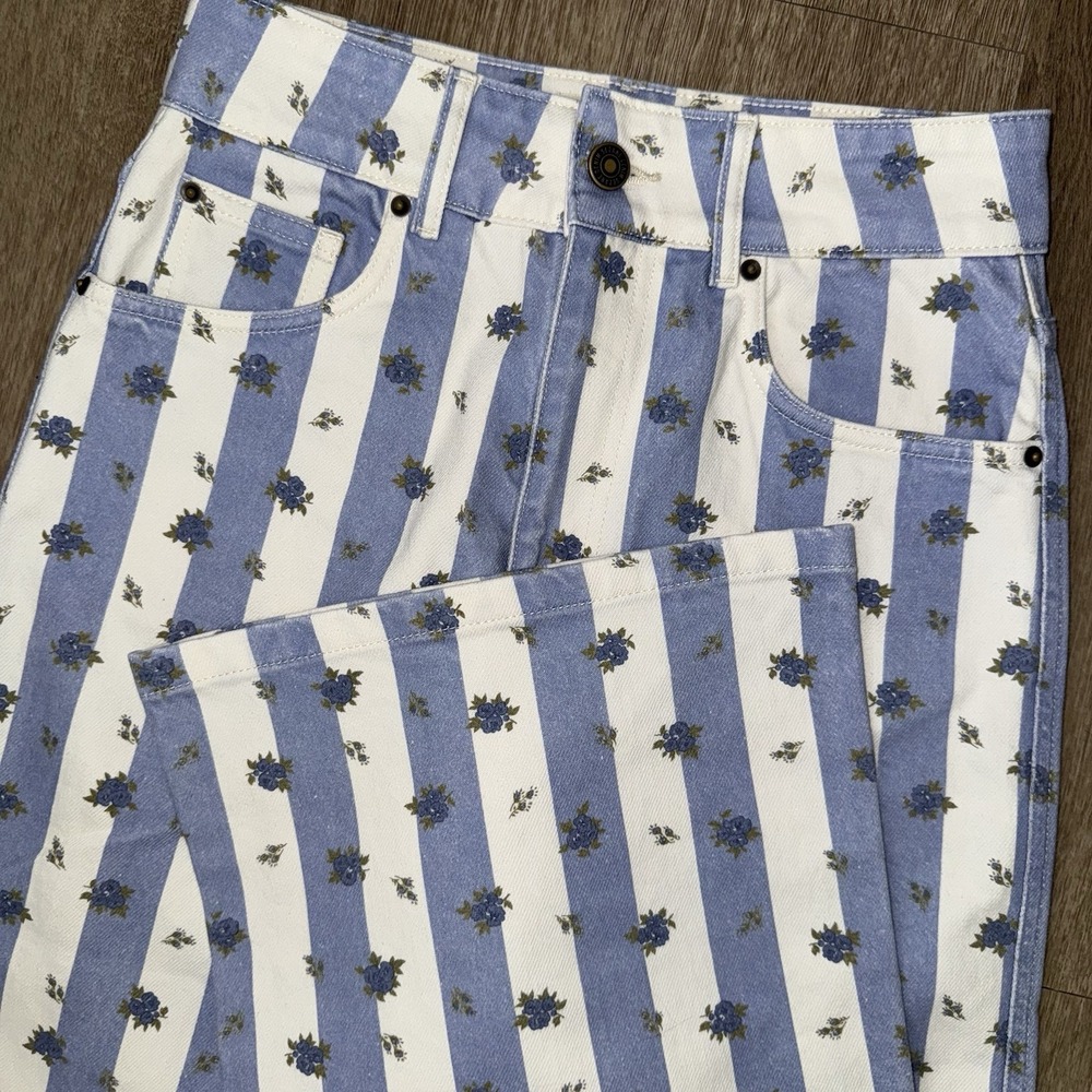 Sezane Denim New 70's Trousers Tivoli Print Women's 6 High Rise Wide Leg Floral